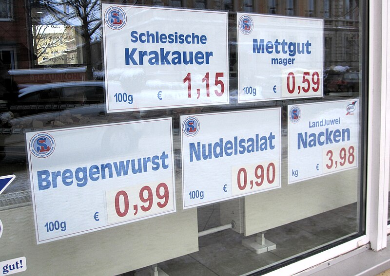 File:DEU Fleischerei Preisschilder Bregenwurst ua MSZ100108.jpg