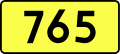 English: Sign of DW 765 with oficial font Drogowskaz and adequate dimensions.