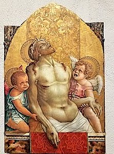 "ישו המת נתמך על ידי שני מלאכים", סוף שנות ה-1470, מוזיאון פילדלפיה לאמנות[2]