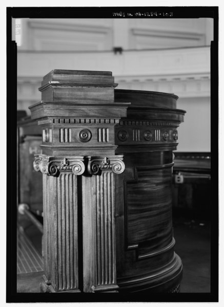 File:Detail view of the Senate Dias to show woodwork - Virginia State Capitol, Bank and 10th Streets, Capitol Square, Richmond, Independent City, VA HABS VA,44-RICH,9-103.tif