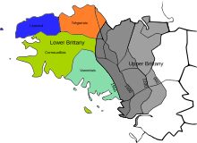 Decline of the Breton language from the 10th to the 20th century. Dialectes Breton-en.svg