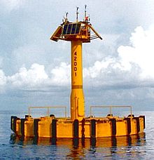 A typical deep-sea NDBC discus buoy in the Gulf of Mexico Discus buoy 42001.jpg