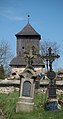 Čeština: Zvonička v obci Dolní Město, okres Pelhřimov od kostelního hřbitova English: Bell tower in the village of Dolní Město, Pelhřimov District, Czech Republic as seen from the church graveyard