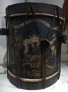 Drum of the Edinburgh City Guard (late 18thC) bearing the city's coat of arms Drum of the Edinburgh Town Guard (late 18thC).JPG