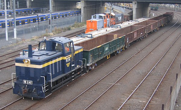 T413 Preservation Group's W241 and W244 and the Railmotor Group's Y168 on infrastructure trains in Melbourne in April 2006