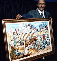 With In Remembrance painting. Courtesy of the Ernie Barnes Family Trust.