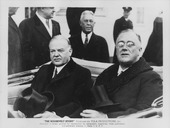 President Hoover and President-elect Roosevelt riding together to the United States Capitol prior to the March 4, 1933 presidential inauguration. Franklin D. Roosevelt and Hoover in Washington, Washington, D.C - NARA - 196763.tif