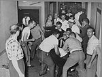 Freedom Riders brutally mobbed in Birmingham, AL in 1961. Picture recovered by the FBI. Freedom Riders attacked.jpg