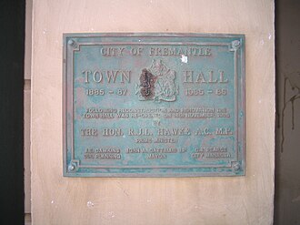 Plaque for reconstruction on Fremantle Town Hall Fremantle Town Hall3.jpg