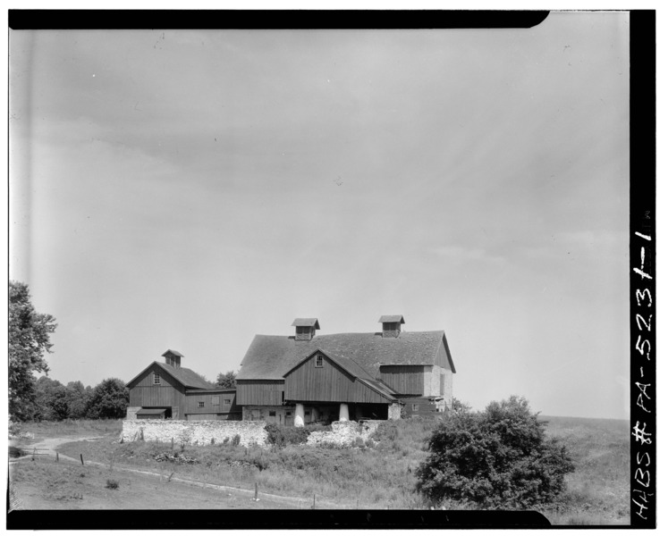 File:GENERAL VIEW. NOTE ROUND COLUMNS ON PROJECTING ADDITION - Barn, State Route 82, Coatesville, Chester County, PA HABS PA,15-COAT.V,3A-1.tif