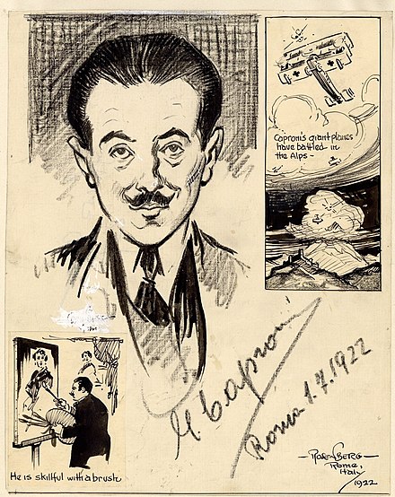Giovanni Caproni autographed drawings by Manuel Rosenberg from Rome, Italy 1922 for the Cincinnati Post