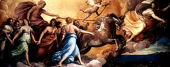 Aurora, by Guido Reni, 1613-14, ceiling fresco (Casino dell'Aurora, Rome). Guido Reni - L'Aurora di Guido Reni nelle arti decorative.jpg