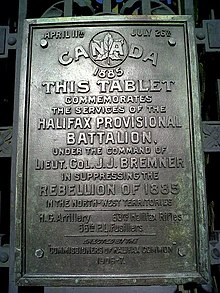 Plaque to James J. Bremner and the Halifax Provisional Battalion Plaque, Main Gate, Halifax Public Gardens, Halifax, Nova Scotia HalifaxProvisionalBattalionPlaqueHalifaxNovaScotia.jpg