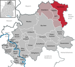 Läget för Hardheim i Neckar-Odenwald-Kreis