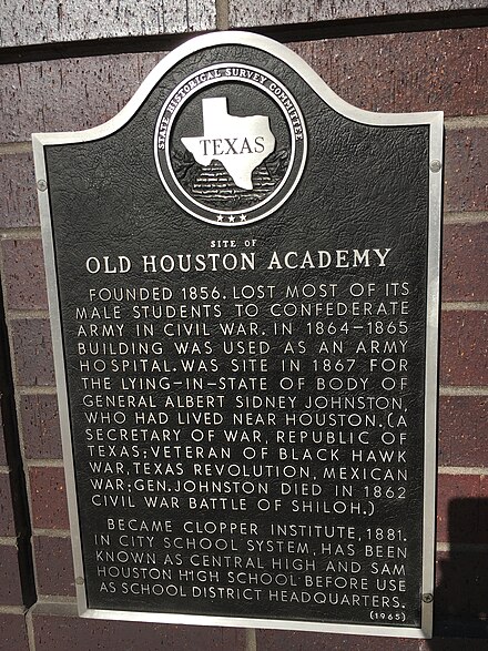 Plaque located at 790 Austin Street detailing history of the new campus site. HoustonAcademyPlaque.jpg