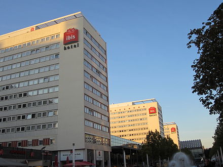 The Ibis Zentrum hotel on Prager Straße (The third building pictured is now Dresden Zentrum Hotel)