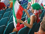 Football fan holding the Islamic Republic flag.