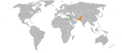Map indicating locations of Israel and Pakistan