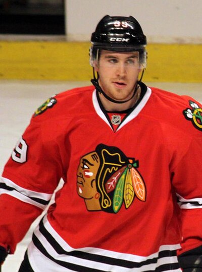 Hayes with the Blackhawks in January 2012. The 2011–12 season was his rookie season in the NHL