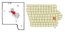 Johnson County Iowa Sisällytetyt ja rekisteröimättömät alueet Coralville Highlighted.svg