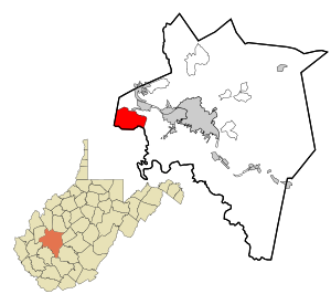 Kanawha County West Virginia incorporated and unincorporated areas Upper Falls highlighted.svg