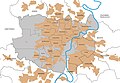De 23 stadsdistricten van Kassel en de aangrenzende gemeentes