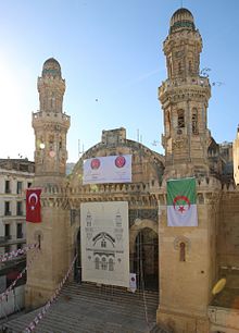 The Ketchaoua Mosque (Turkish: Keciova Camii
) in Algiers was built in 1612 by the Ottoman Turks. It was recently restored by the Turkish government. Ketchaoua Mosque restoration (cropped).jpg