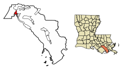 Location of Thibodaux in Lafourche Parish, Louisiana.
