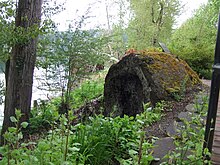 Remains of the crucible of the second furnace in Lake Oswego's Roehr Park on the bank of the Willamette River Lake Oswego Iron & Steel Crucible.jpg