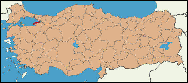 Localização da província de Yalova na Turquia