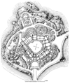 改建后什未林城堡和城堡花园的地基图