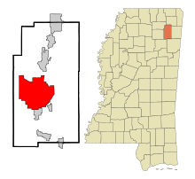 Lee County Mississippi Incorporated and Unincorporated areas Tupelo Highlighted.svg