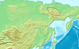 Poloha Čerského chrbta na mape východnej časti Sibíra