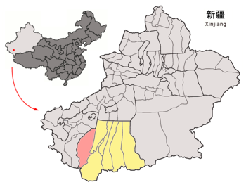 Location of Pishan within Xinjiang (China).png