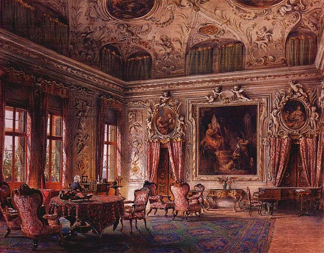 Ludwig Passini, watercolour c. 1855, The Salone of the Palazzo Barbaro