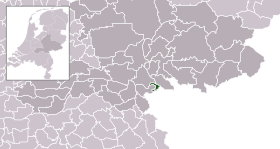 Highlighted position of Millingen aan de Rijn in a municipal map of Gelderland