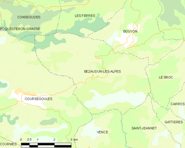 Mapa obce Bézaudun-les-Alpes