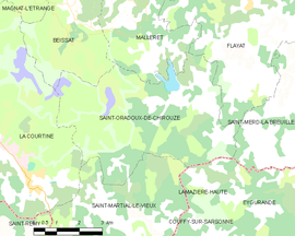 Mapa obce Saint-Oradoux-de-Chirouze