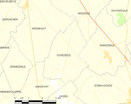 Mapa obce Oudezeele