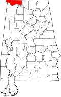 ローダーデール郡の位置を示したアラバマ州の地図