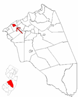 El municipio de Riverside se destacó en el condado de Burlington.  Mapa de inserción: el condado de Burlington resaltado en el estado de Nueva Jersey.