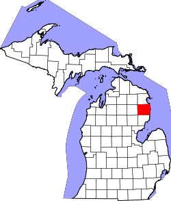 map of Michigan highlighting Alcona County