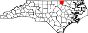 Harta statului Carolina de Nord indicând comitatul Warren