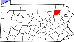 map of Pennsylvania highlighting Wyoming County