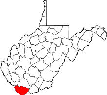 Harta e McDowell County në West Virginia