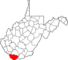 Map of West Virginia highlighting McDowell County.svg
