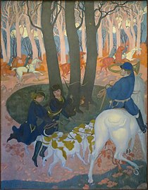 Legenden om Saint Hubert. Andet panel: 'Hundene slippes løs', 1896-97