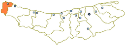 Kart som viser plasseringa av Ramsar by og fylke i Mazandaran.