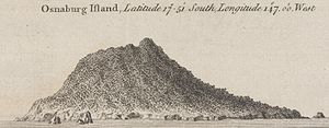 Profilo di Mehetia (Isola di Osnaburg), di James Cook.  Stampato da W. Strahan e T. Cadell, Strand, Londra, 1773. Biblioteca nazionale dell'Australia.