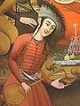 Femme persane versant du vin durant la période séfévide, fresque de la salle de banquet du palais